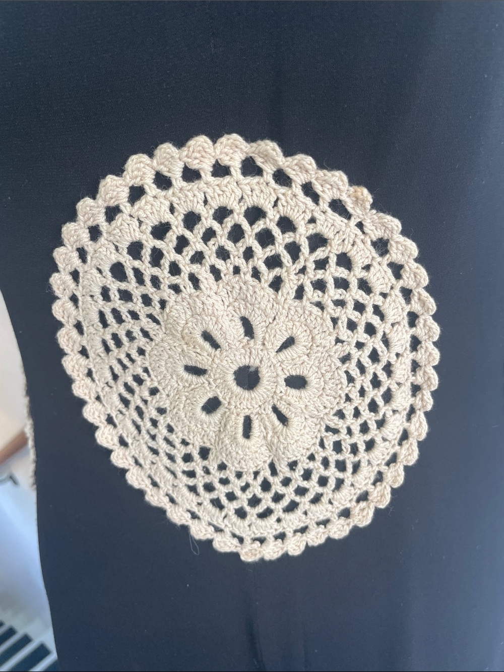 Vintage Maggie L Black Halter Dress with Cream Crochet Accents Size 10 - Picture 4 of 7